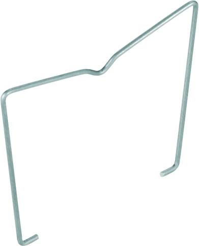 Ein gebogener Metallbügel, möglicherweise ein Teil eines Gestells oder Halters, wird vor einem weißen Hintergrund gezeigt.