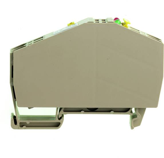 Unbekanntes elektrisches Gerät in heller Farbe, möglicherweise ein Relais oder Modul für die Verwendung in elektronischen Schaltschränken.