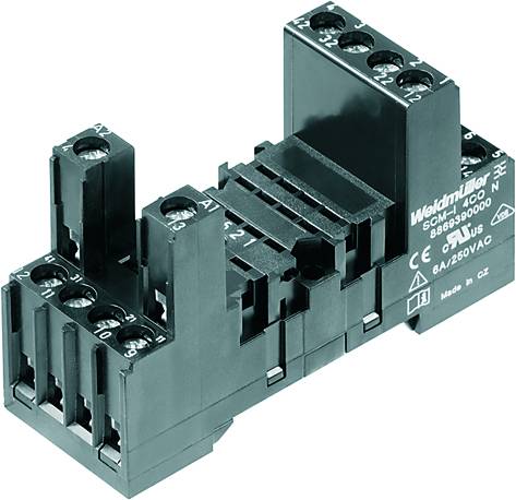 Schwarzer, rechteckiger Weidmüller-Sockeltyp 'S2CM-S4000N', geeignet für elektronische Schaltkreise, max. 6A/250VAC, CE-zertifiziert.