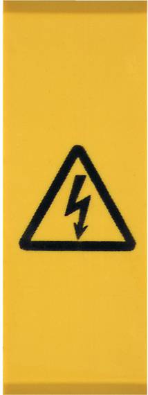 Warnschild: Gelbes Dreieck mit schwarzem Blitzsymbol, warnt vor elektrischer Gefahr oder Hochspannung.