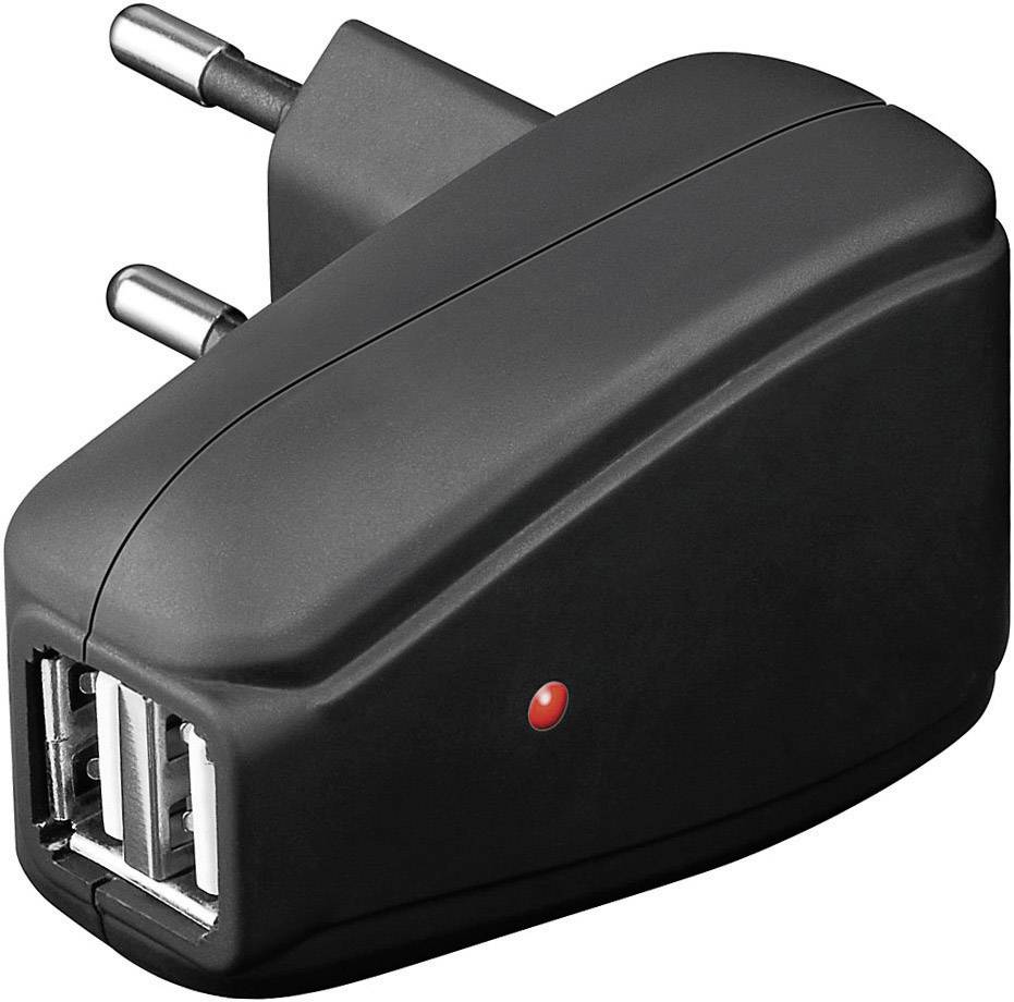 Goobay TRA USB - 230V (2xUSB) 2A sw.(gum) FLAT USB Ladegerät USB Schwarz Steckdose