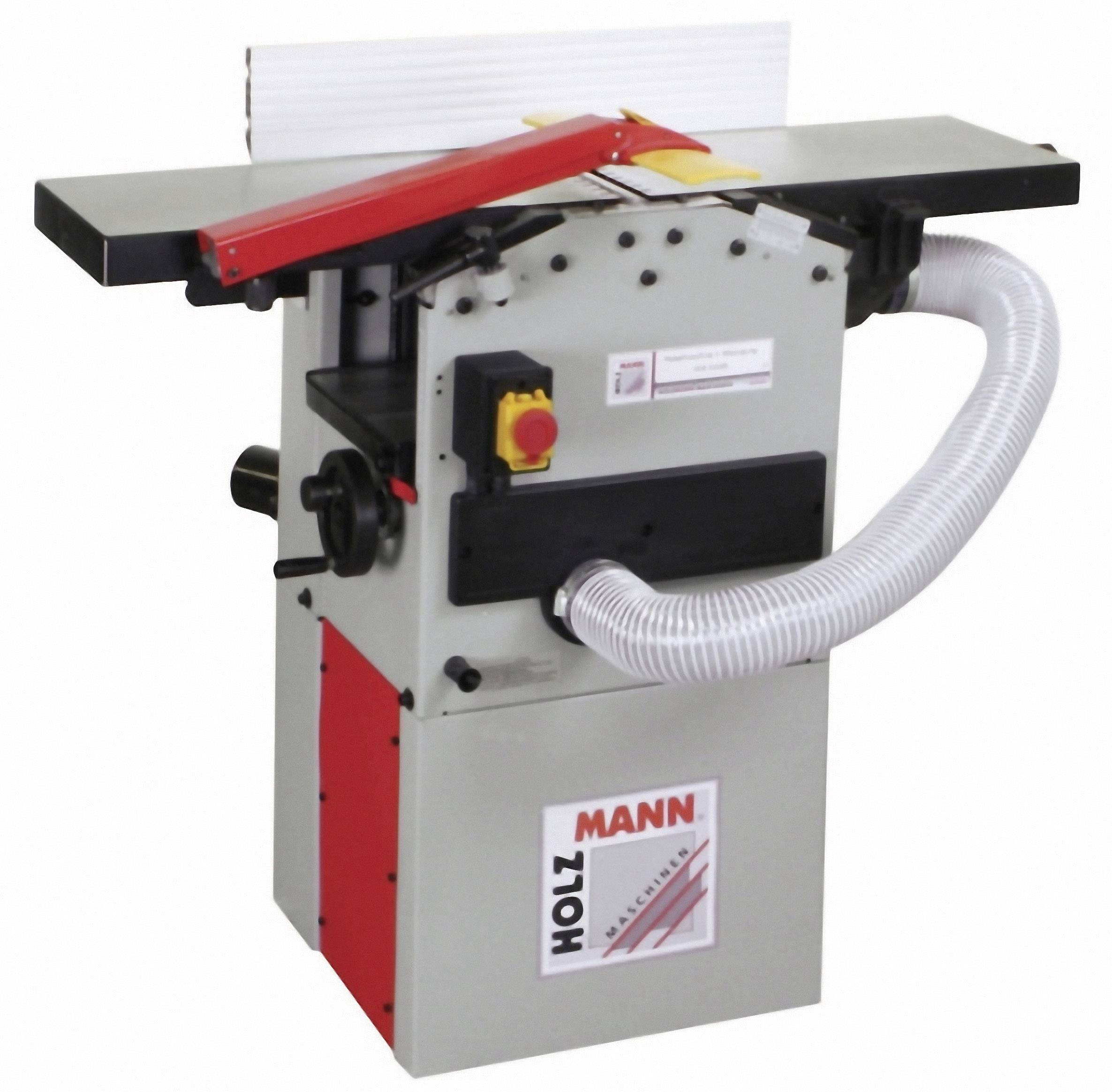 Abrichthobelmaschine mit roter und grauer Gehäusefarbe, Anschluss für Staubabsaugung.