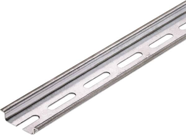 Metallschiene mit Schlitzen, die häufig zur Befestigung elektronischer Geräte in einem Schaltschrank verwendet wird.