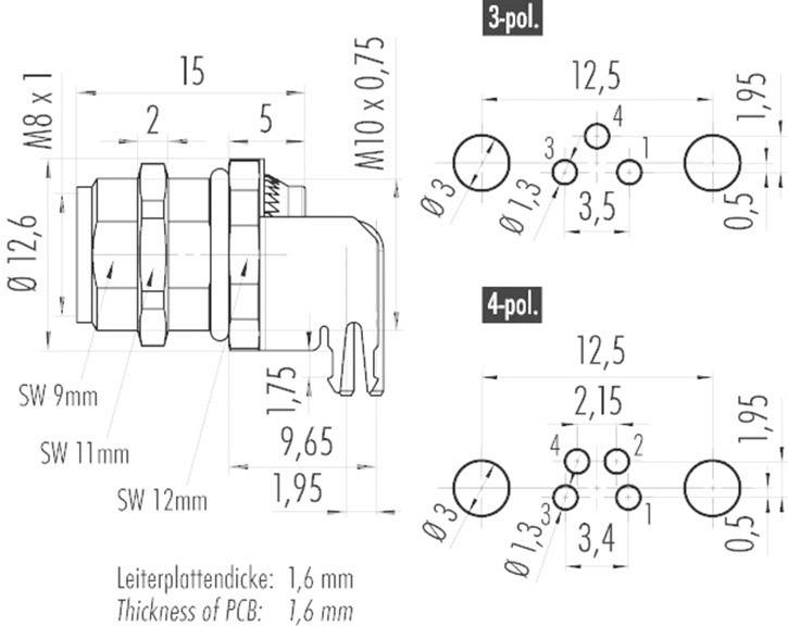 Binder 09 3418 82 03 Sensor-/Aktor-EinbausteckverM8 Buchse, gewinkelt Polzahl Sensoren: 3 1St.