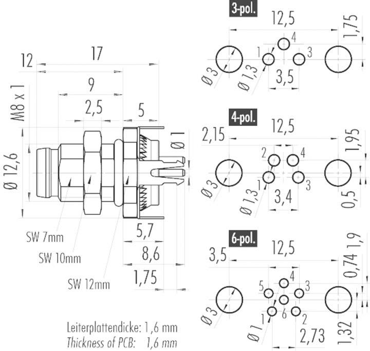 Binder 09 3419 81 03 Sensor-/Aktor-EinbausteckverM8 Stecker, Einbau Polzahl Sensoren: 3 1 St