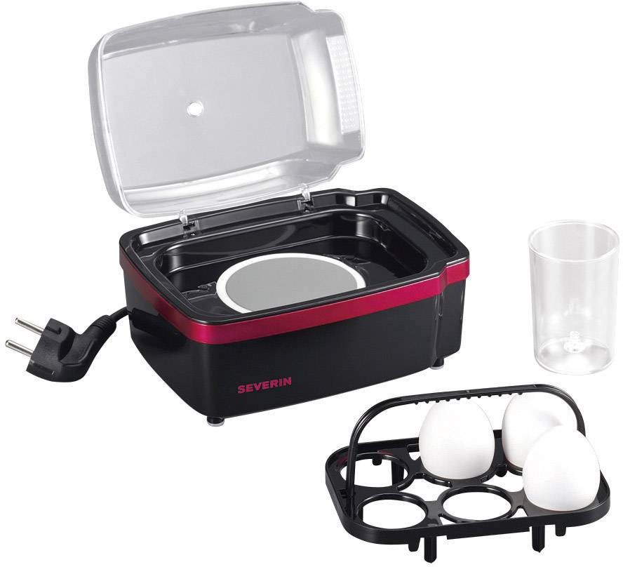 Severin EK 3156 Eierkocher mit Eierstecher, mit Messbecher Schwarz, Rot (metallic)