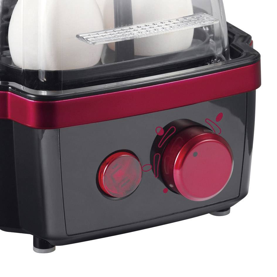 Severin EK 3156 Eierkocher mit Eierstecher, mit Messbecher Schwarz, Rot (metallic)