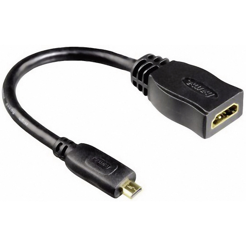 Hama 74241 HDMI Adapter [1x HDMI-Stecker D Micro - 1x HDMI-Buchse] Schwarz vergoldete Steckkontakte 0.10 m