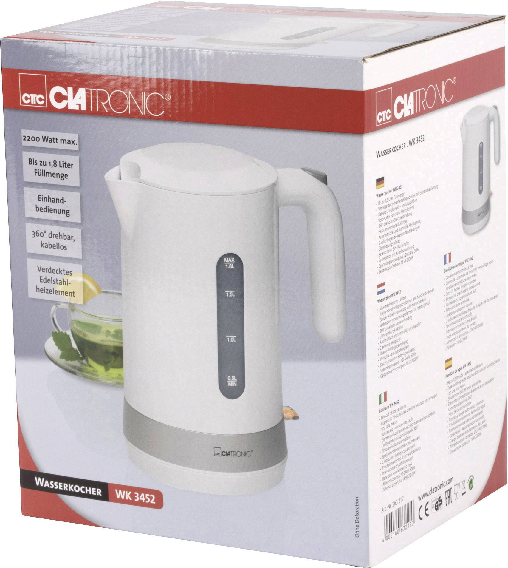 Clatronic WK 3452 Wasserkocher Weiß Fassungsvermögen: 1.8 l