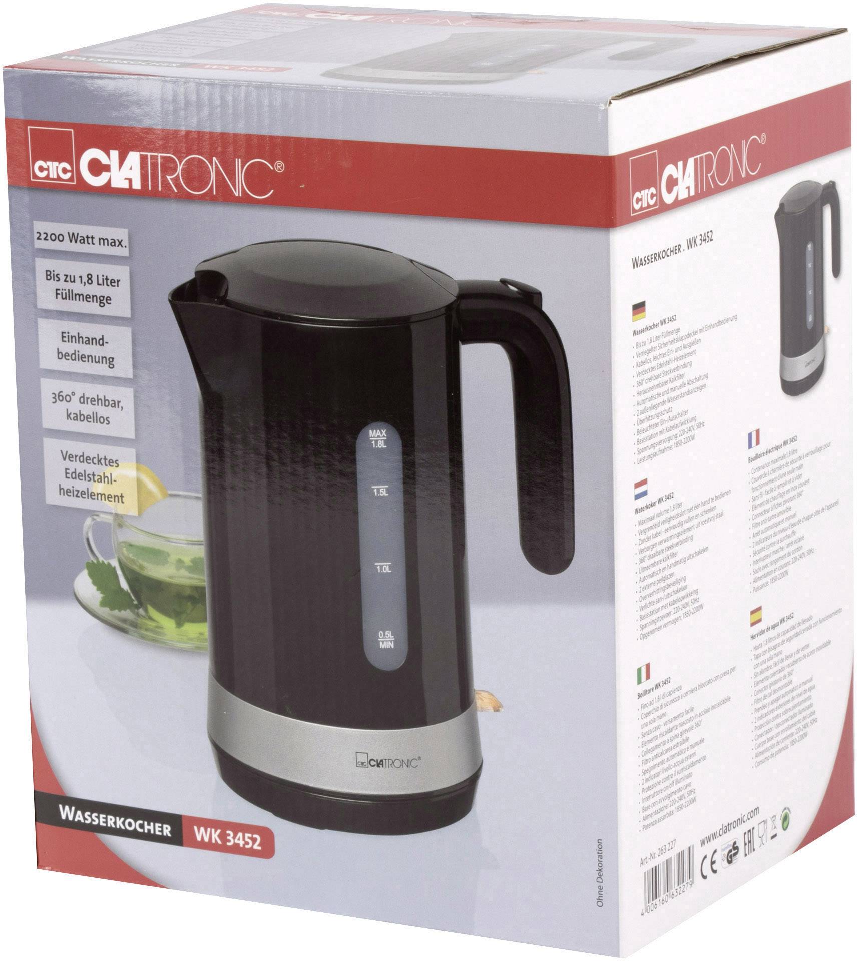 Clatronic WK 3452 Wasserkocher Schwarz Fassungsvermögen: 1.8 l