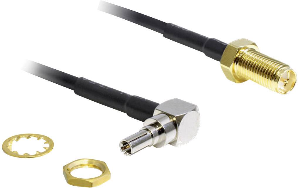 Delock WLAN-Antennen Verlängerungskabel [1x CRC-9 Stecker - 1x RP-SMA-Buchse] 20.00 cm Schwarz vergoldete Steckkontakte