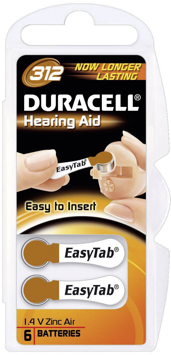 Duracell Knopfzelle ZA312 1.4 V 6 St. 175 mAh Zink-Luft PR41 Hörgerätebatterie