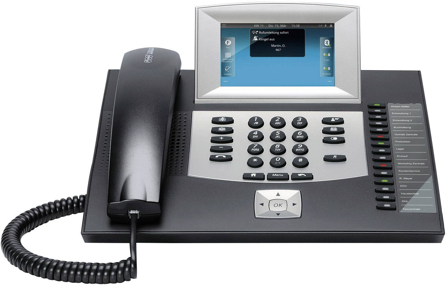 Auerswald COMfortel 3200 Systemtelefon,VoIP Bluetooth, Headsetanschluss Touch-Farbdisplay Schwarz, Silber