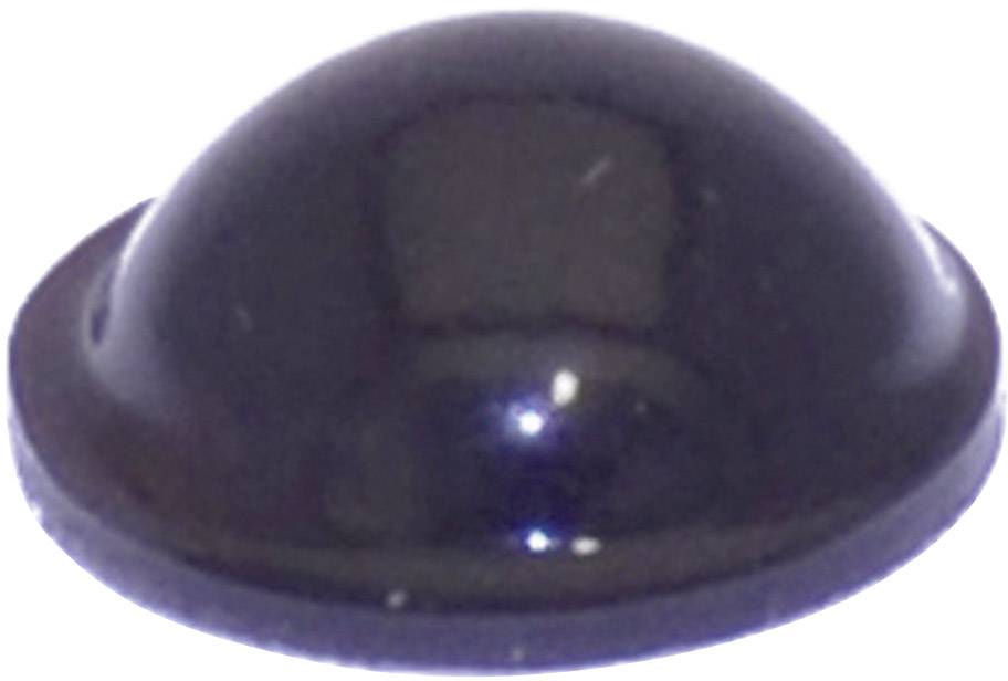 Eine runde, schwarze, gewölbte Oberfläche, die an einen Knopf erinnert. Glänzende Oberfläche mit Lichtreflexen.