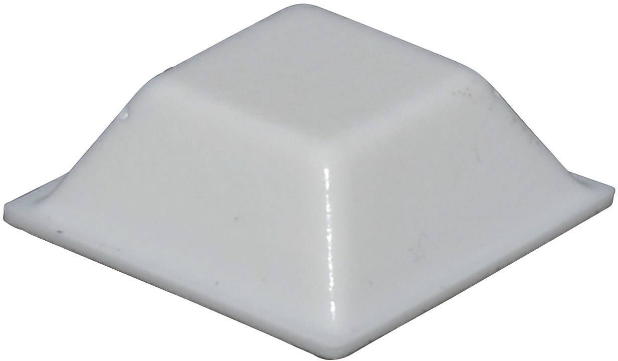 Ein weißer, quadratischer Kunststoffpuffer mit einer flachen Oberseite und abgeschrägten Kanten.