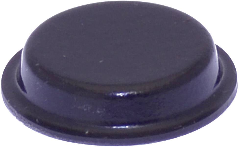 Ein schwarzer, abgerundeter Kunststoffdeckel auf weißem Hintergrund.