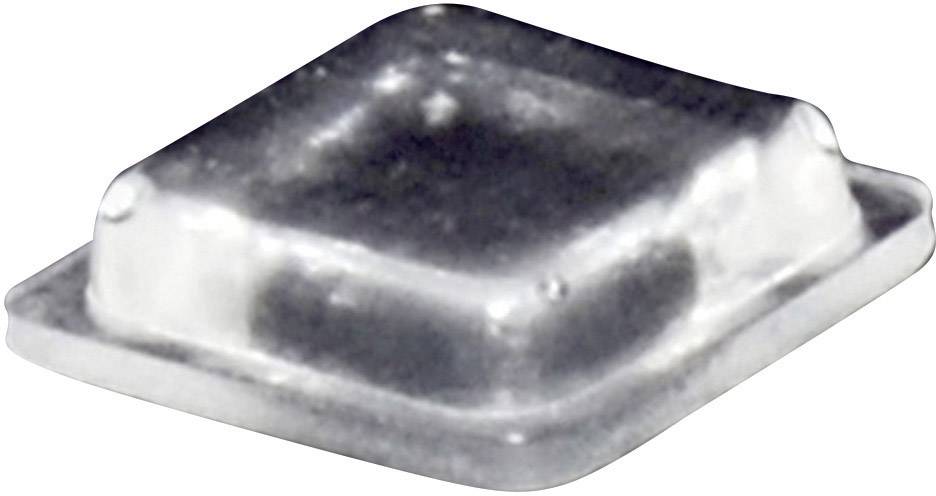 Ein transparentes quadratisches Bauteil mit abgerundeten Ecken. Möglicherweise ein Taster oder ein elektronisches Modul.