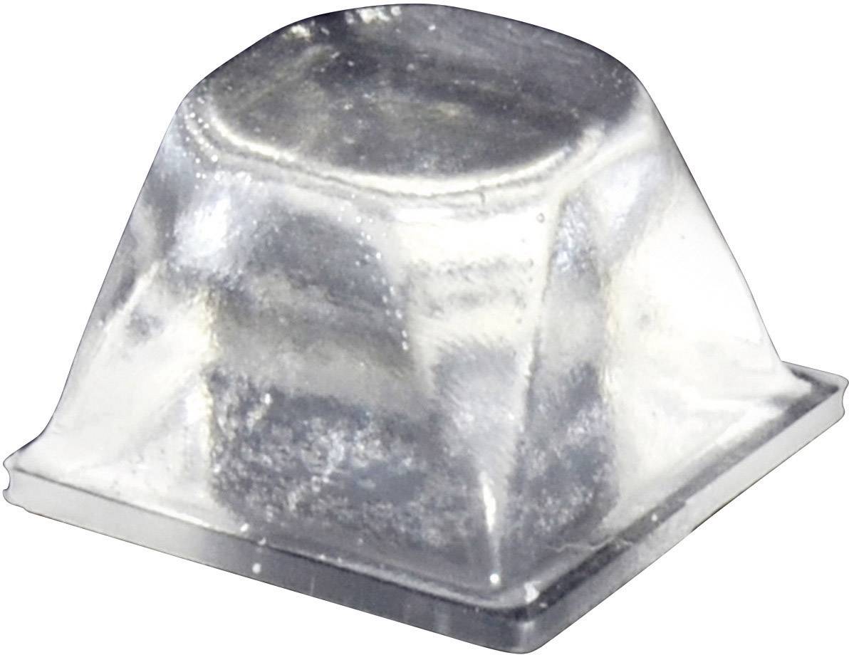 Eine kleine, transparente Tastenkappa aus Kunststoff mit quadratischer Form, geeignet für Tastaturen oder elektronische Schalter.