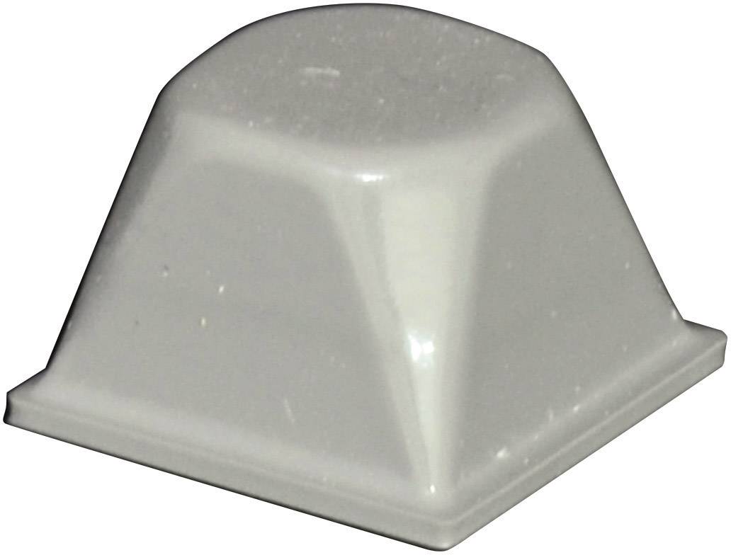 Grauer, quadratischer Plastikdeckel mit abgeschrägtem Rand auf weißem Hintergrund.