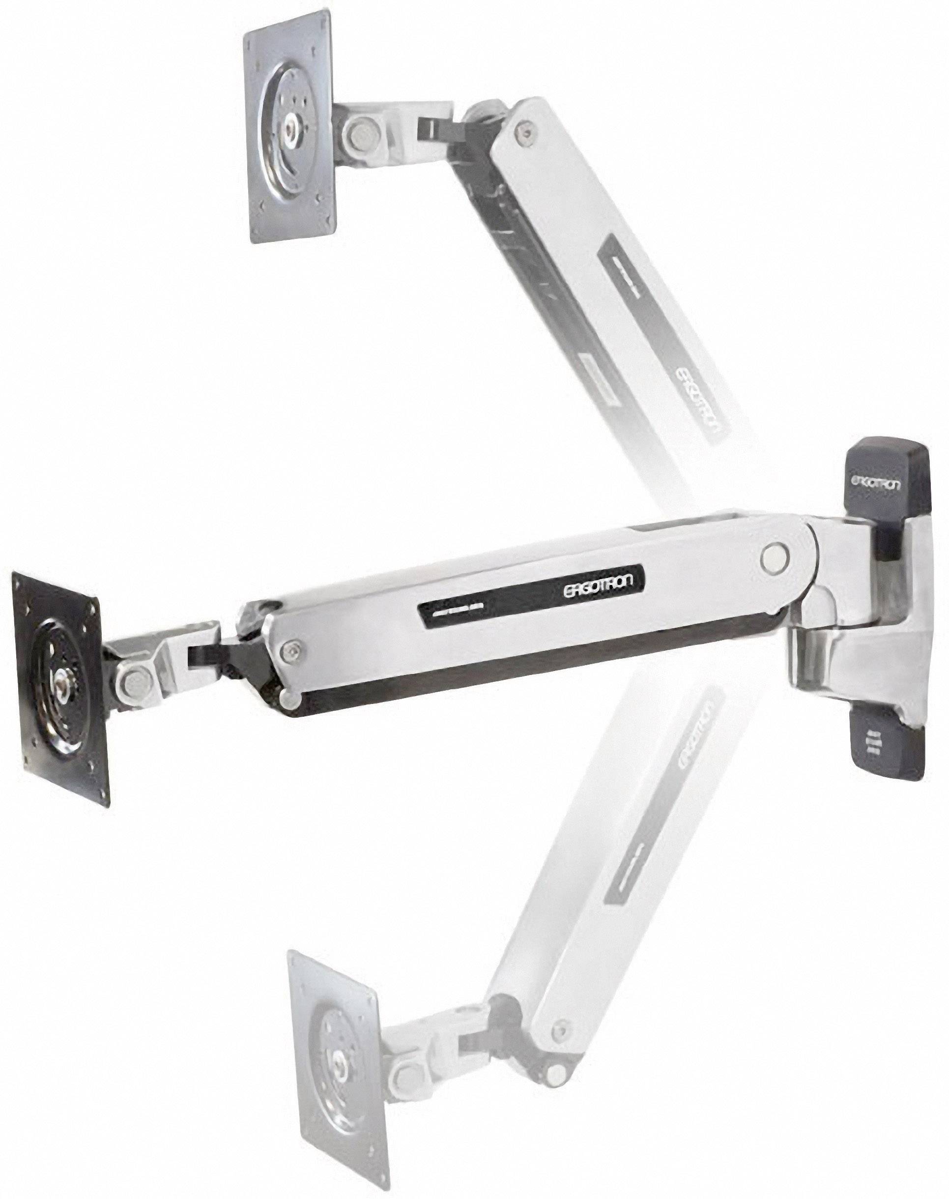 Flexibler Monitorarm in Silber zur Wandmontage mit mehreren Gelenken, ermöglicht vielfältige Bildschirmpositionierungen.