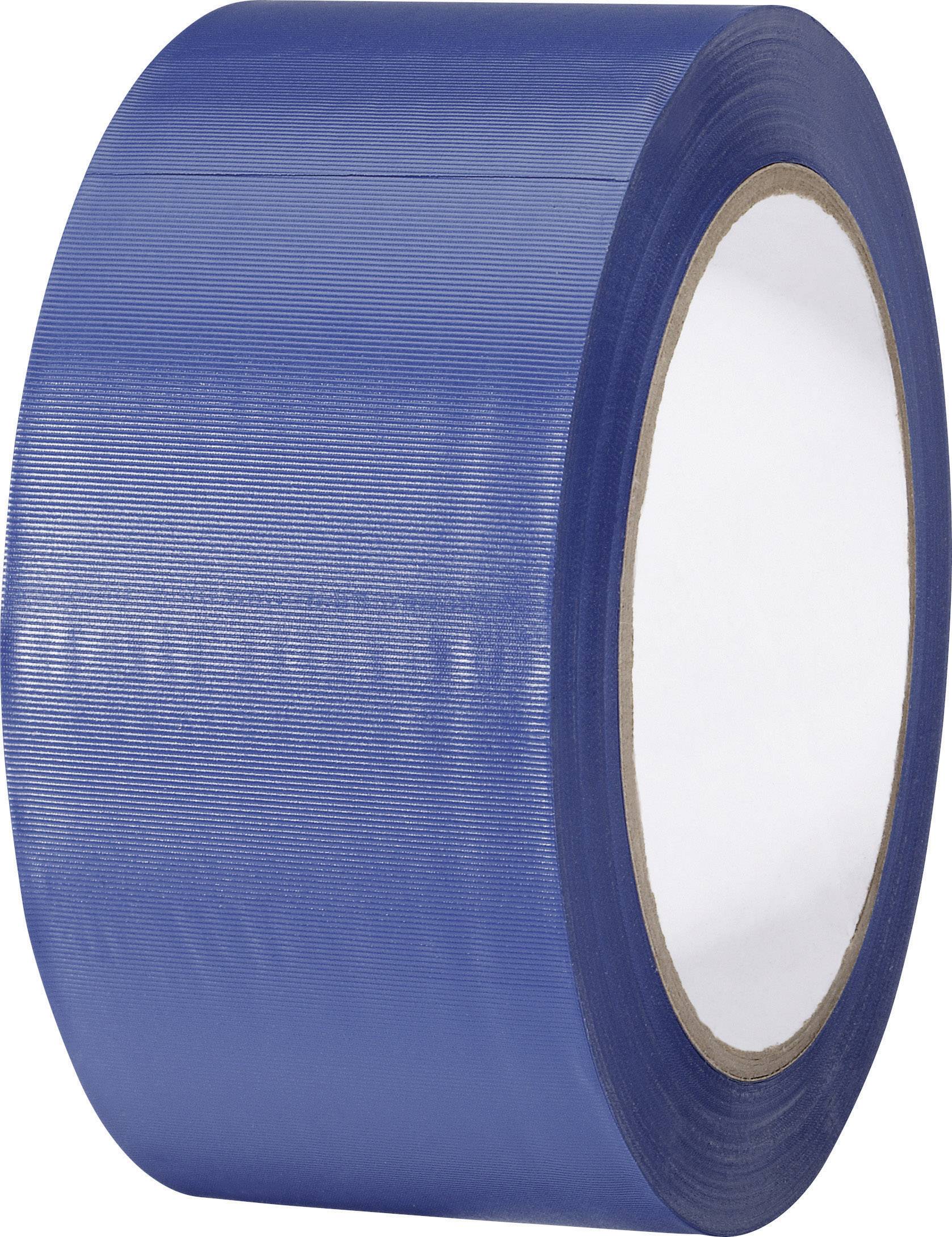 Eine Rolle blaues Klebeband, die vor einem weißen Hintergrund steht.