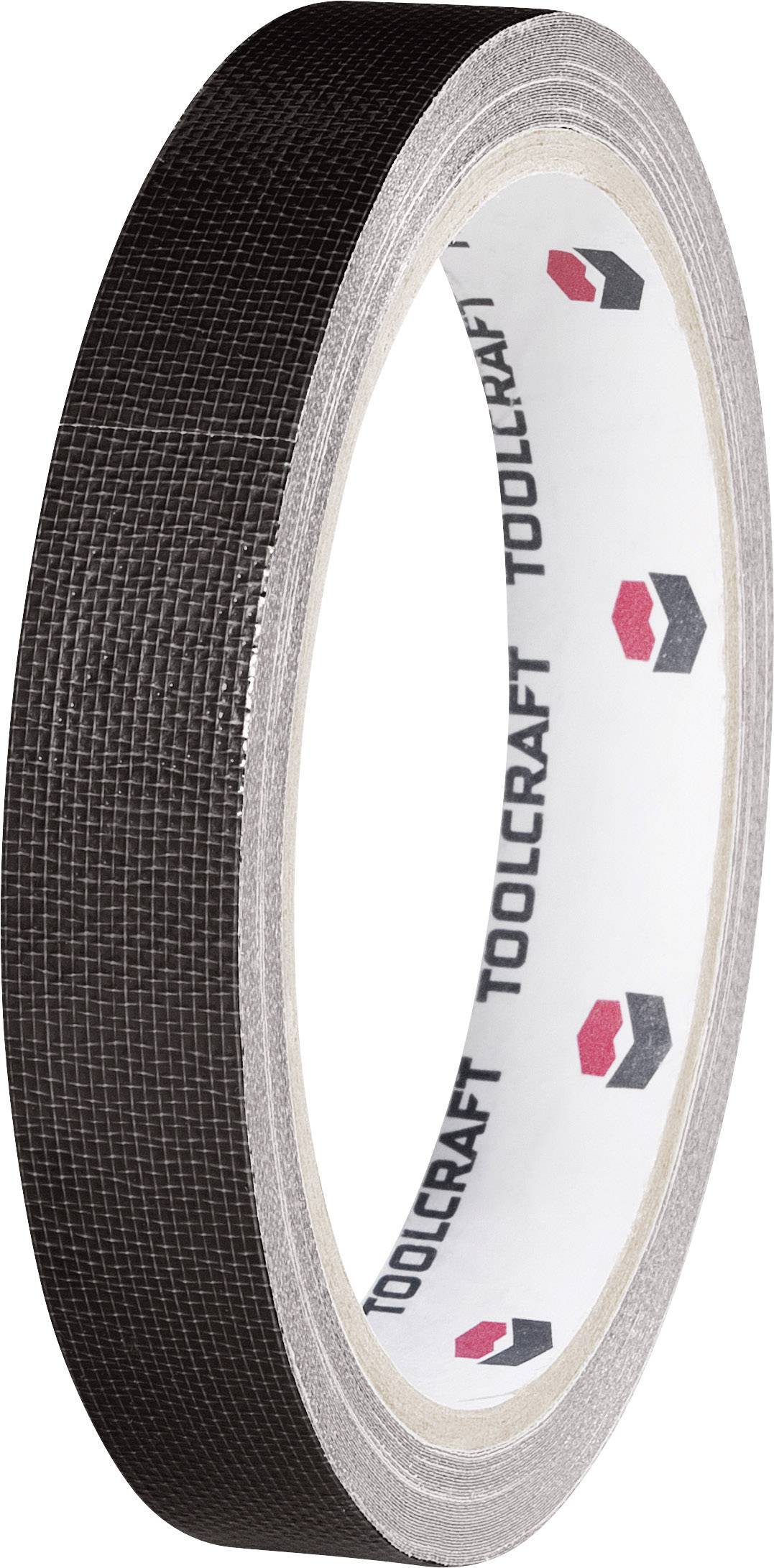 Schwarzes Klebeband aufgerollt, mit weißem Innenschriftzug 'Toolcraft', geeignet für universelle Anwendungen und Reparaturen.