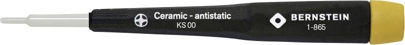 Schwarz-gelber keramischer antistatischer Schraubendreher mit der Aufschrift 'Ceramic - antistatic KS00' und 'BERNSTEIN 5-668'.
