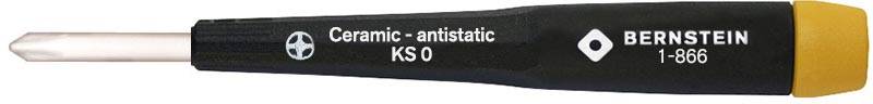 Schraubendreher mit Keramikspitze und antistatischer Beschichtung, markiert mit 'Ceramic - antistatic KSO' und 'BERNSTEIN 1-866'.