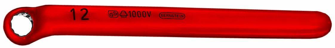 Ein roter isolierter Ringschlüssel mit der Aufschrift '12' und '1000V', geeignet für Arbeiten mit Elektrizität.