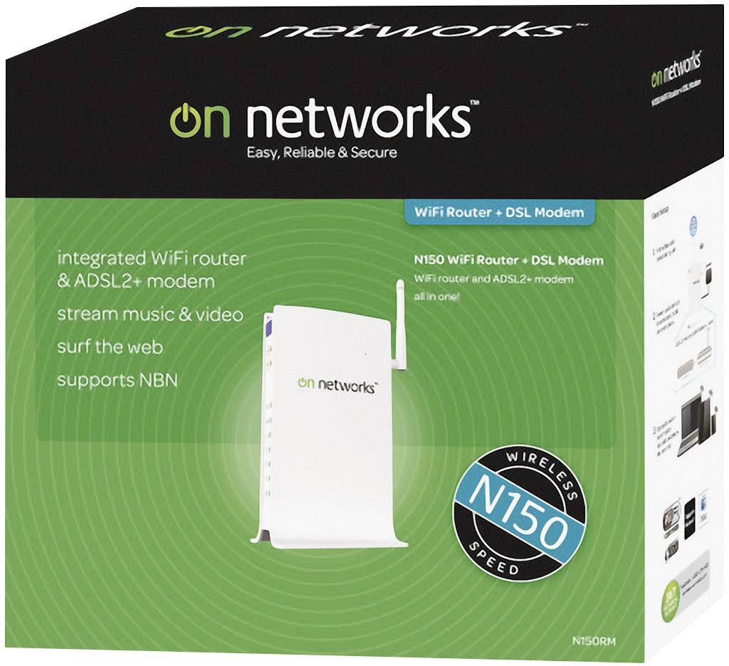 ON Networks N150RMB WLAN Router mit Modem Integriertes Modem: ADSL, ADSL2+ 2.4 GHz 150 MBit/s