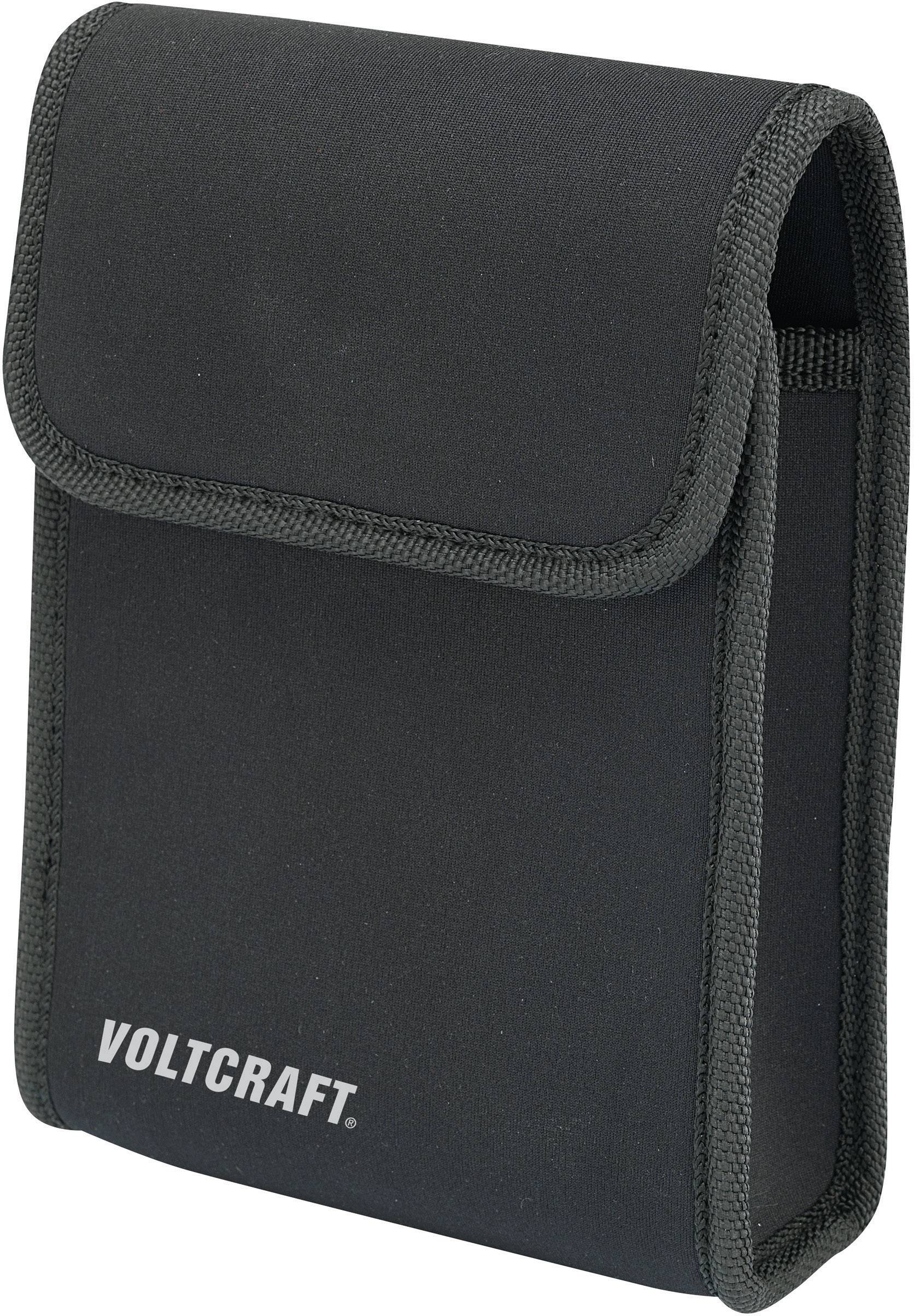 Schwarze Schutztasche mit 'Voltcraft'-Logo auf der Vorderseite, geeignet für die Aufbewahrung und den Transport von elektronischen Geräten.