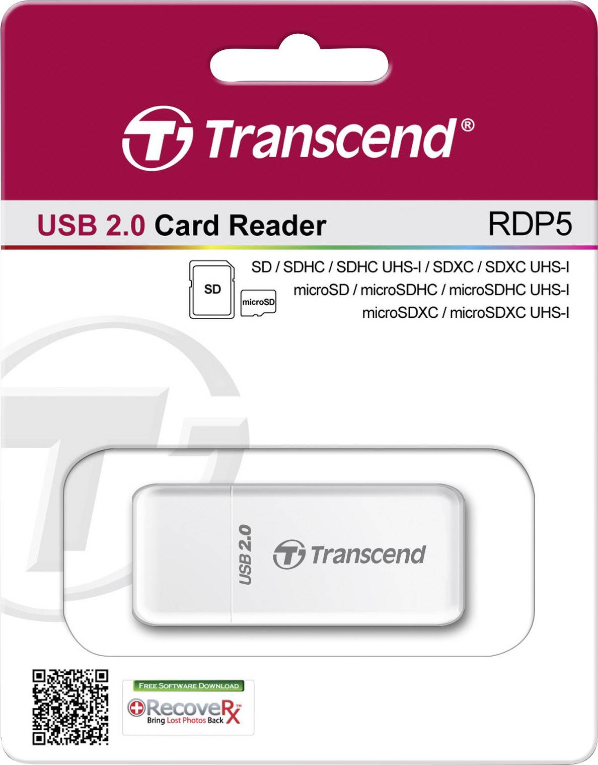 Transcend P5 Externer Speicherkartenleser USB 2.0 Weiß