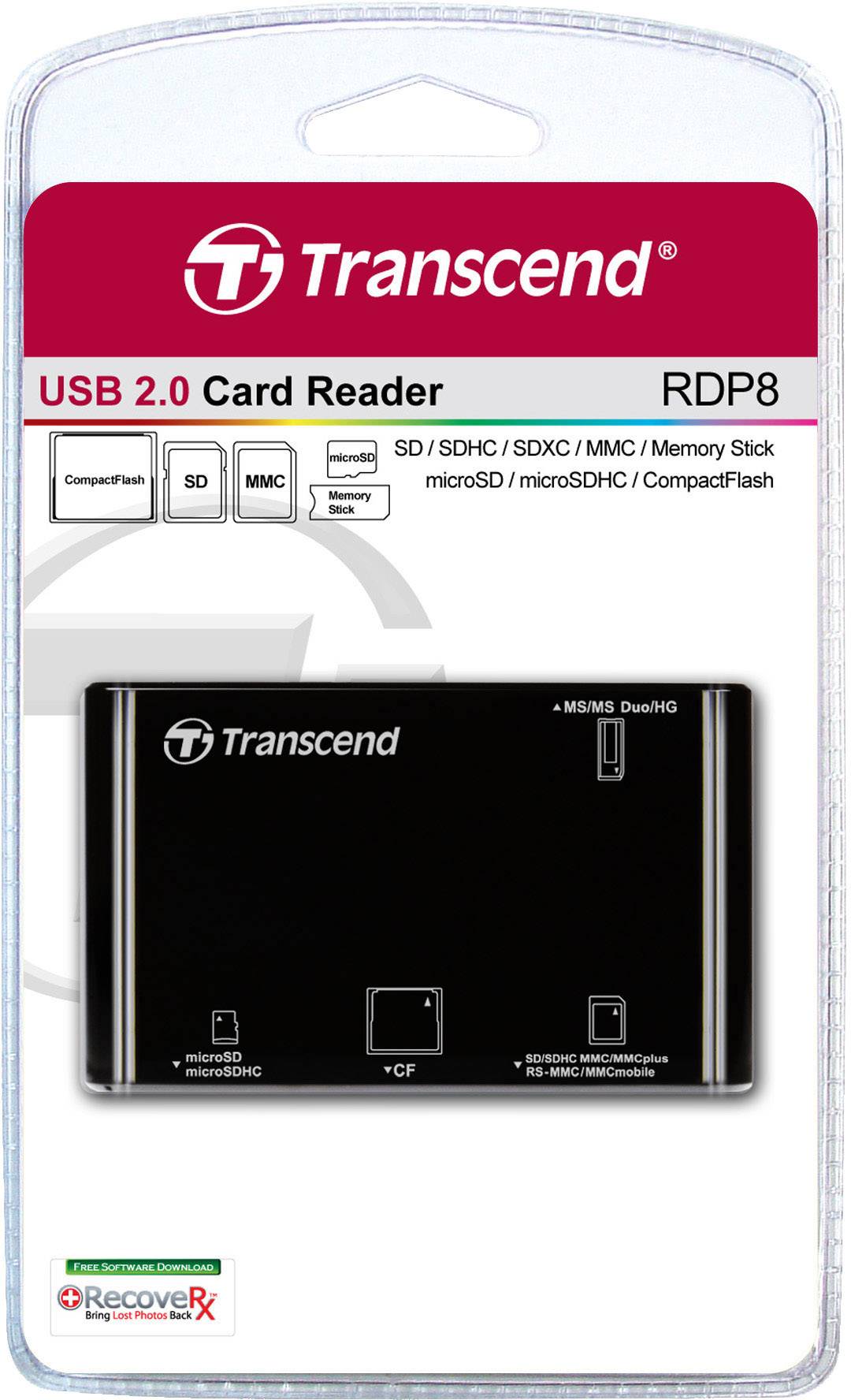 Transcend P8 Externer Speicherkartenleser USB 2.0 Schwarz