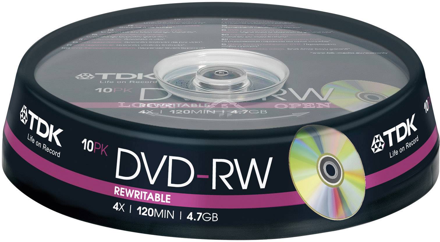 TDK T19525 DVD-RW Rohling 4.7 GB 10 St. Spindel Wiederbeschreibbar