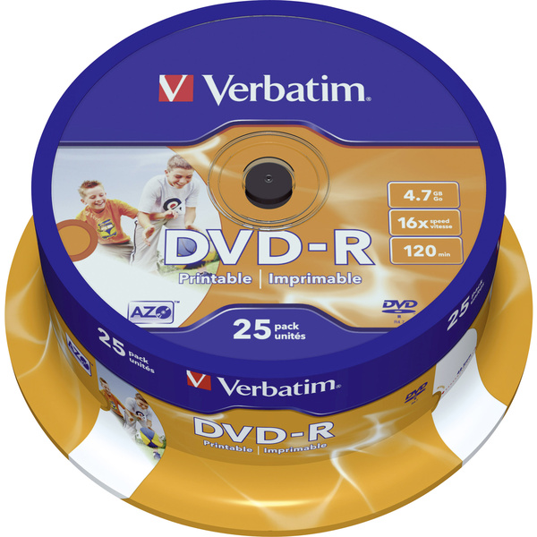 Verbatim 43538 DVD-R Rohling 4.7GB 25 St. Spindel Bedruckbar
