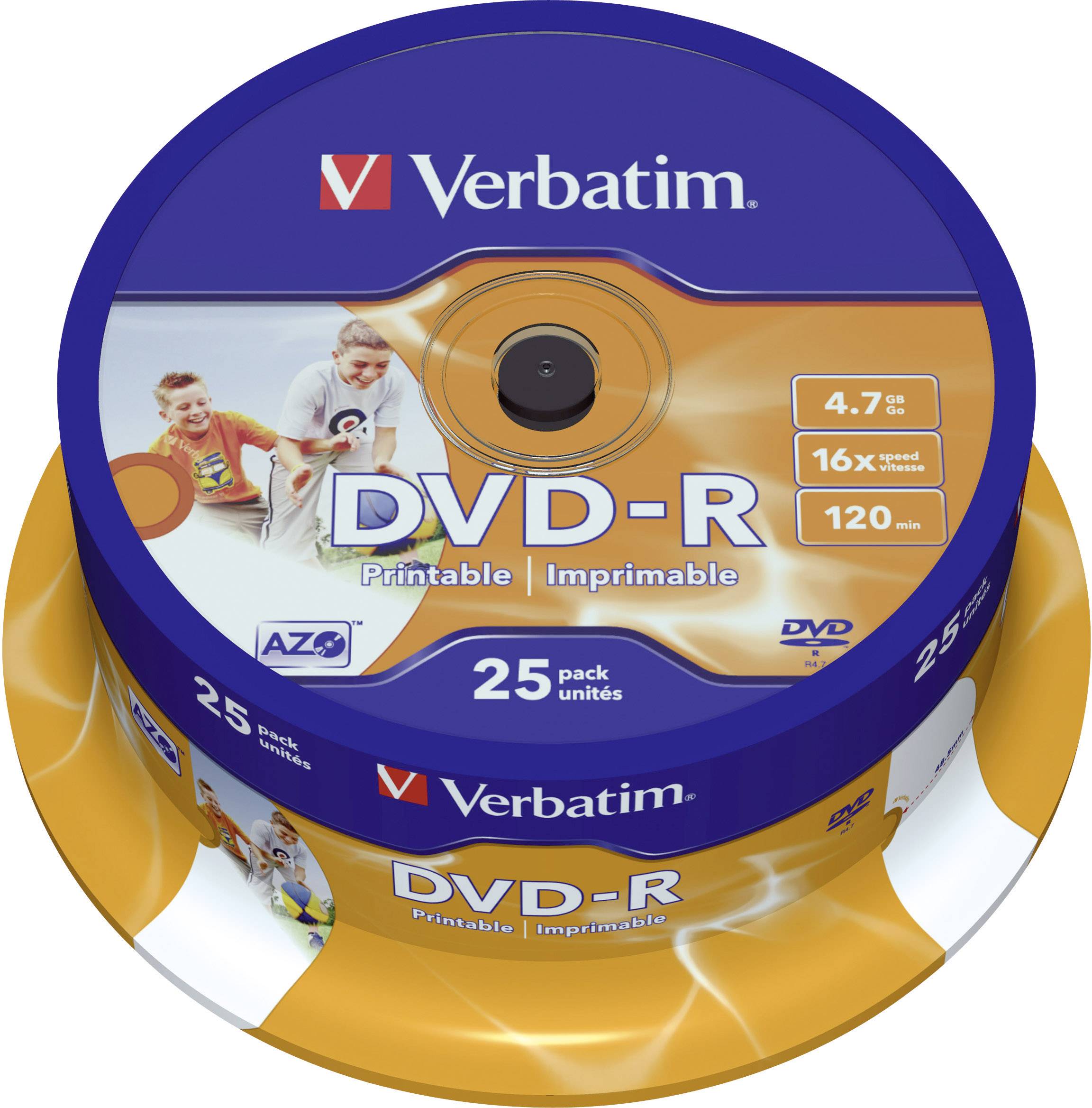 Verbatim 43538 DVD-R Rohling 4.7GB 25 St. Spindel Bedruckbar