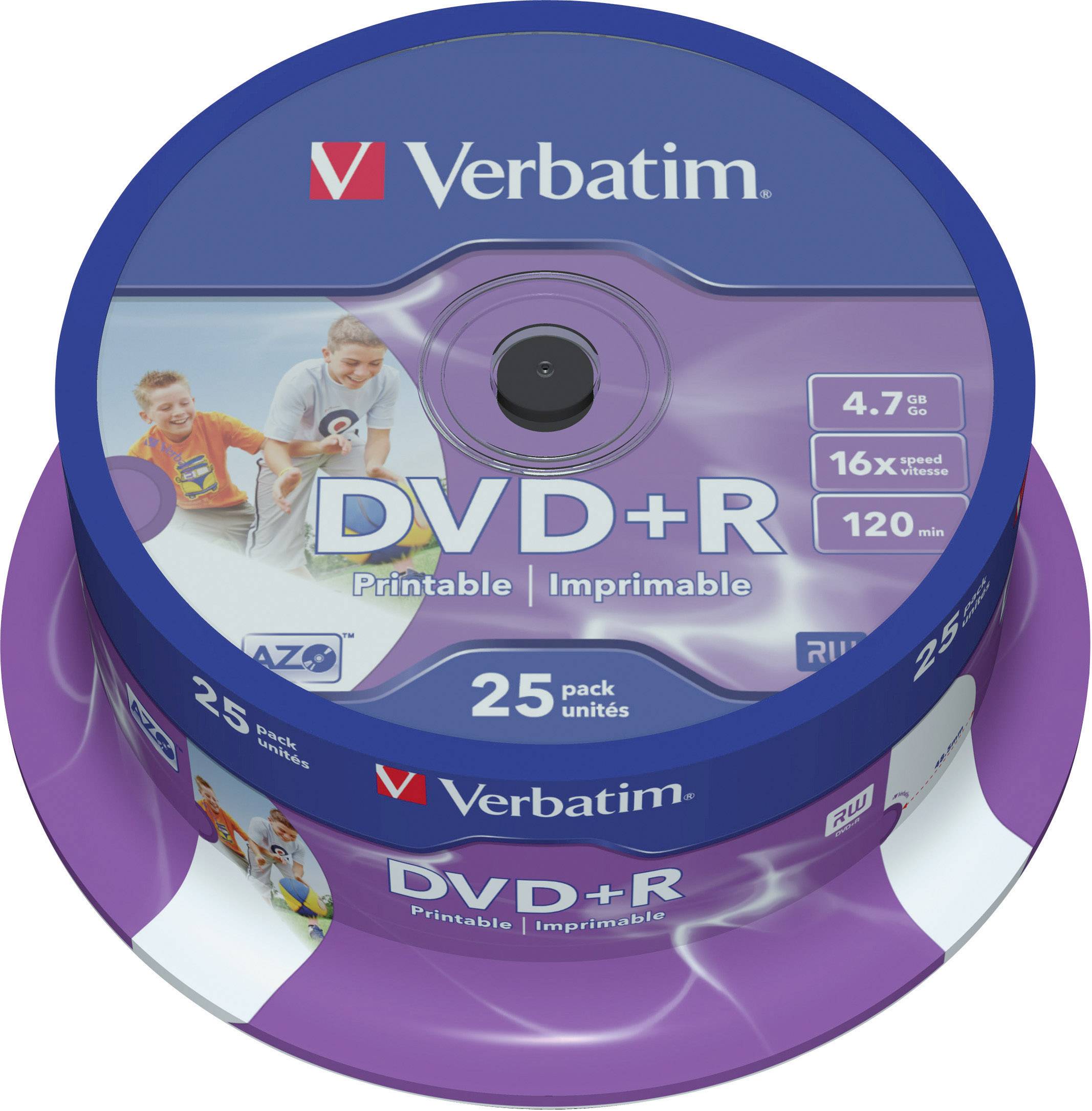 Verbatim 43539 DVD+R Rohling 4.7 GB 25 St. Spindel Bedruckbar