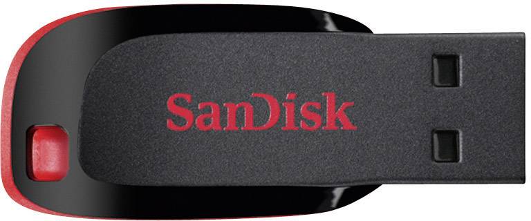 USB-Stick der Marke SanDisk in Schwarz und Rot.