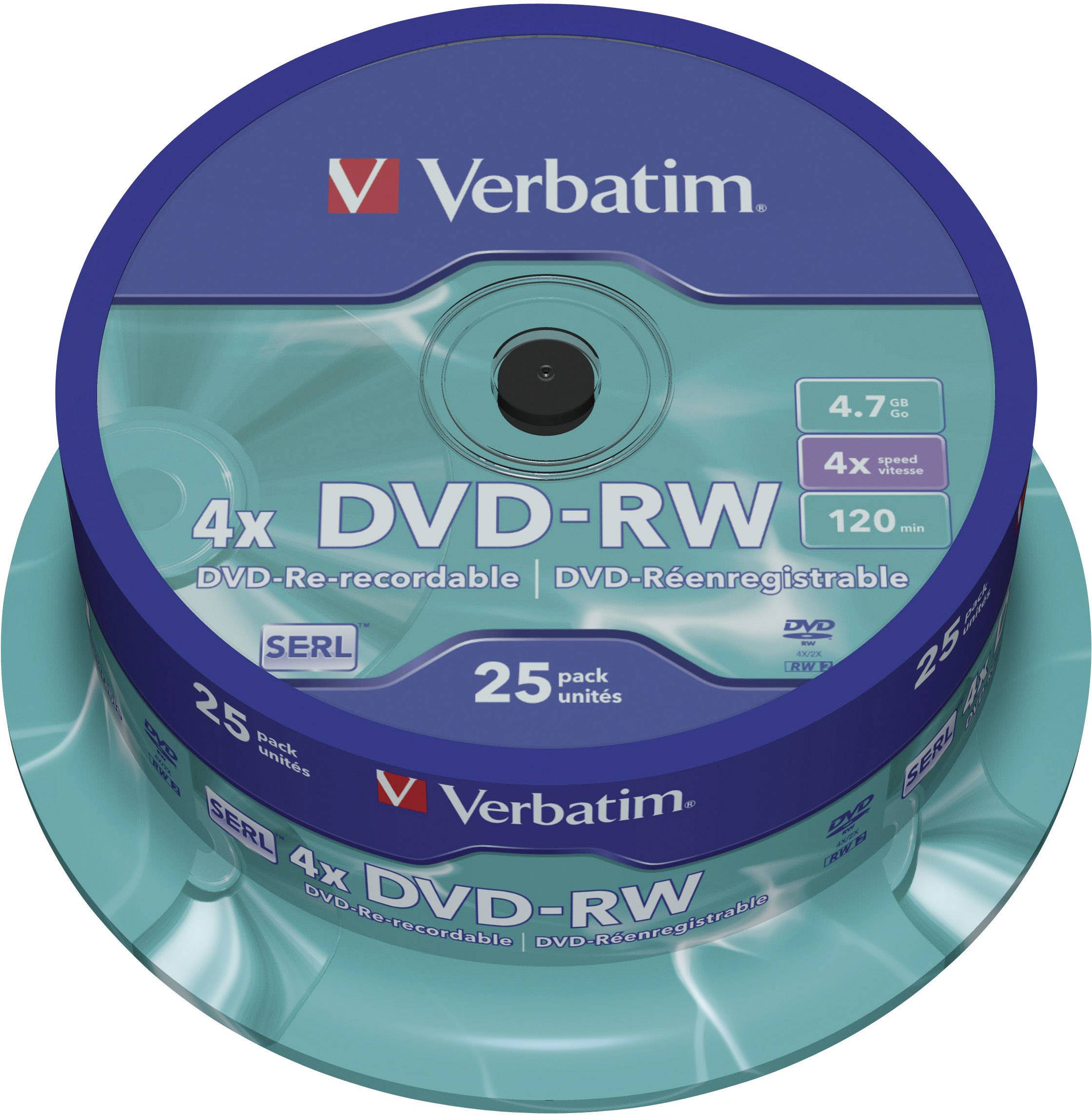 DVD-Rohlinge DVD-RW 4,7GB/4x auf Spindel VE=25 Stück