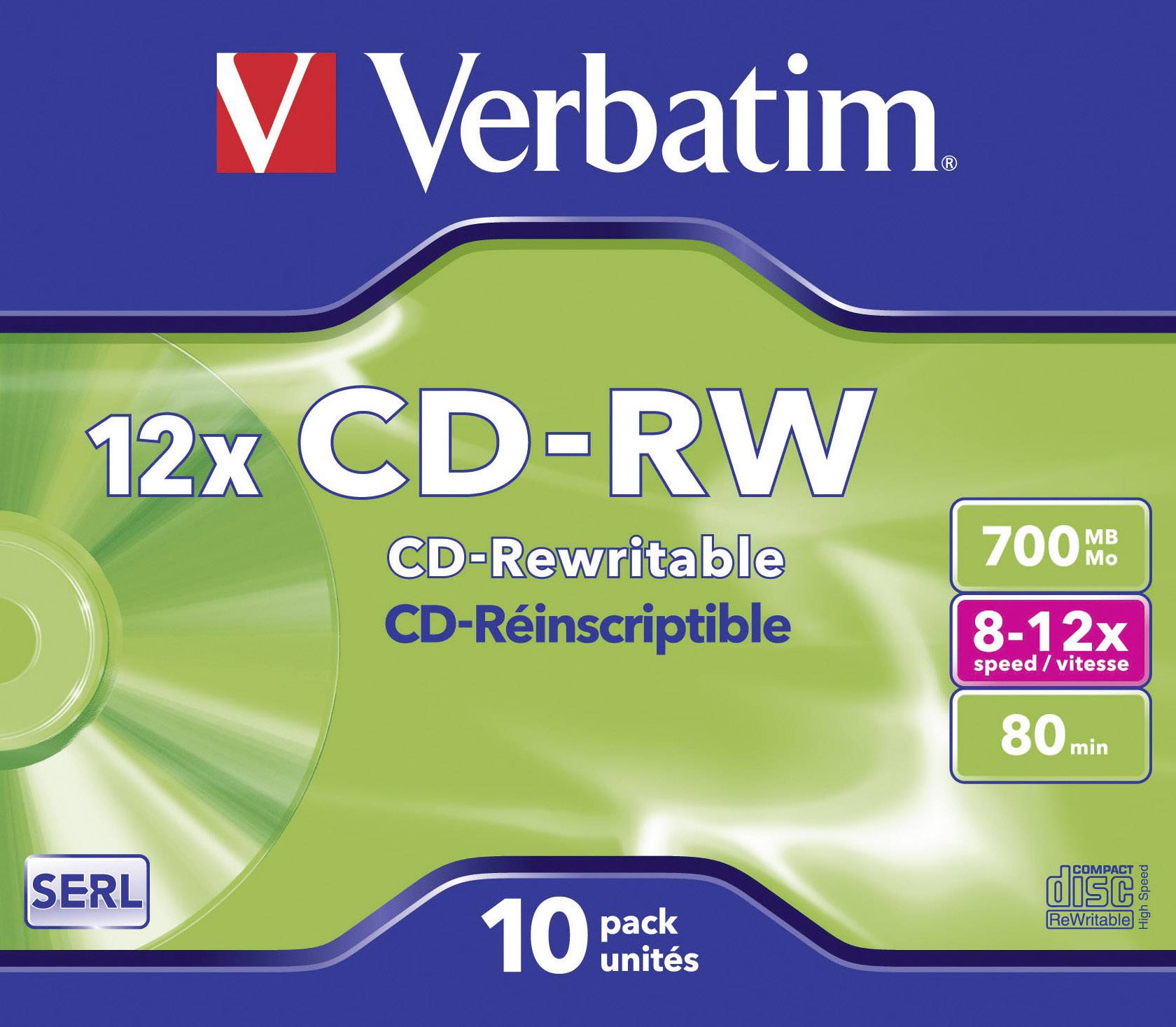 Verbatim 43148 CD-RW Rohling 700 MB 10 St. Jewelcase Wiederbeschreibbar