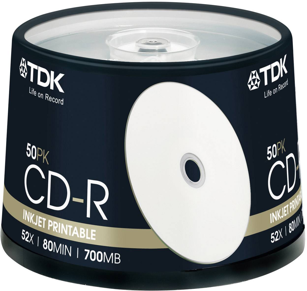 TDK CD-R80PWCB50-4 CD-R 80 Rohling 700 MB 50 St. Spindel Bedruckbar