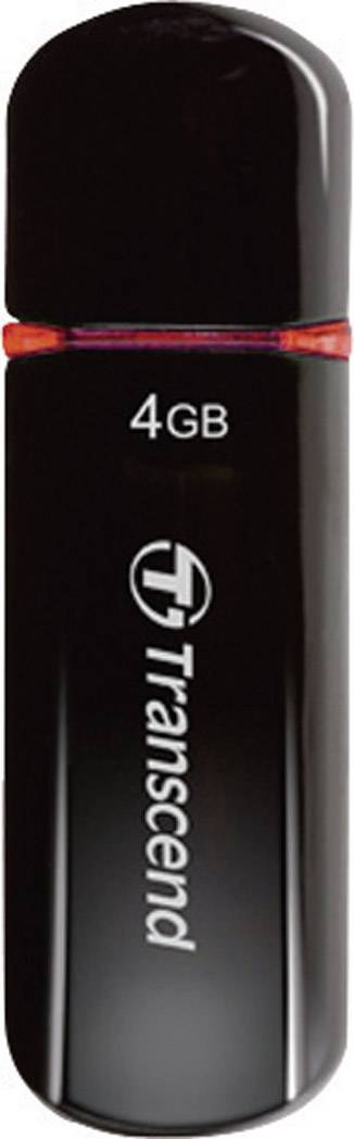 Ein schwarzer USB-Stick mit der Aufschrift 'Transcend' und '4GB'.