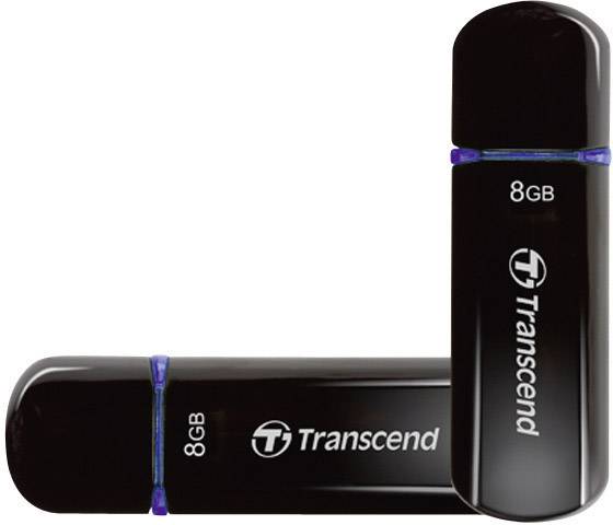Zwei schwarze USB-Sticks der Marke Transcend mit einer Speicherkapazität von 8 GB.