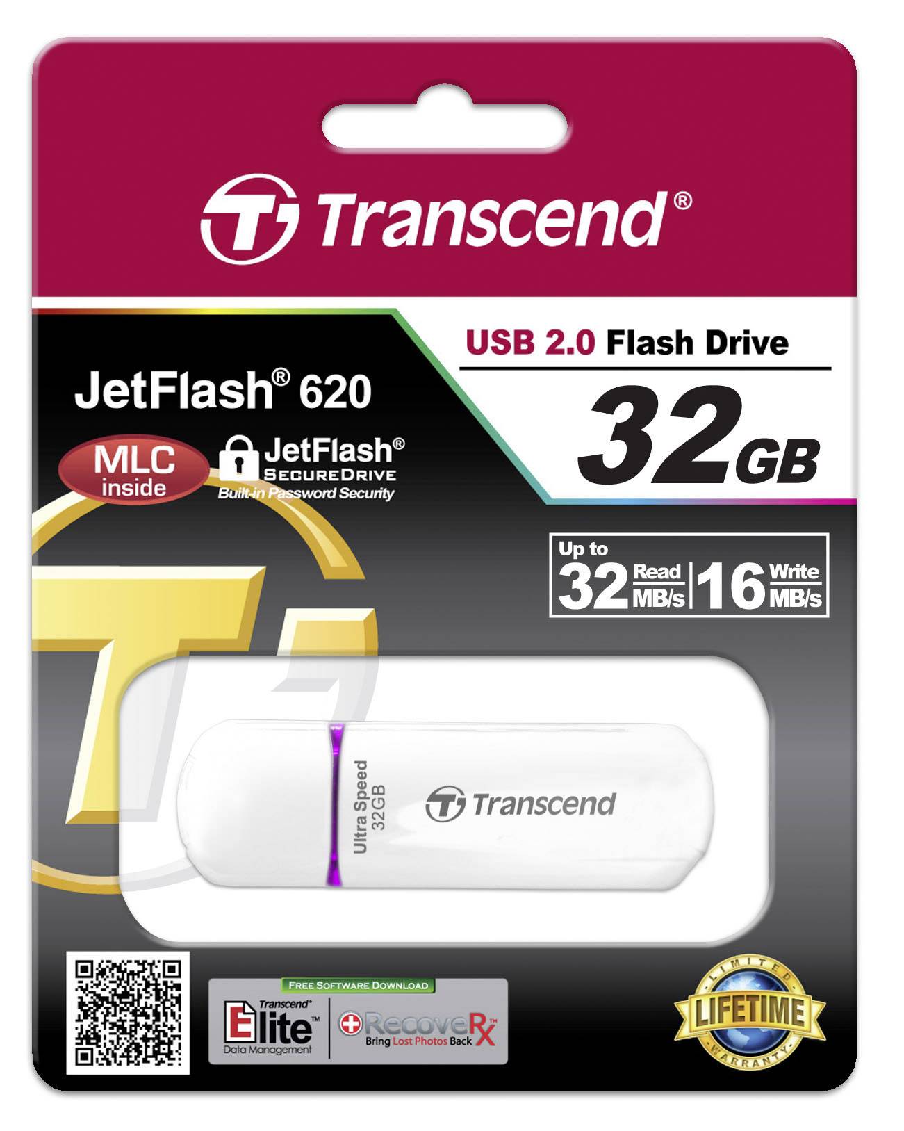 Transcend JetFlash® 620 USB-Stick 32GB Weiß TS32GJF620 USB 2.0