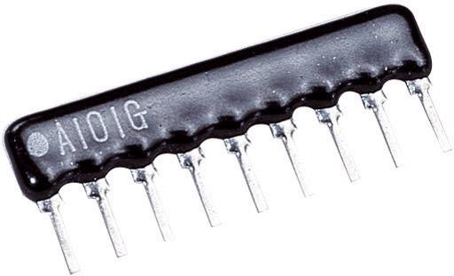 Integrierter Schaltkreis (IC) mit einem Plastikgehäuse und Metallanschlüssen, von der Seite betrachtet. Entspricht einem klassischen Dual-Inline-Package-Format.