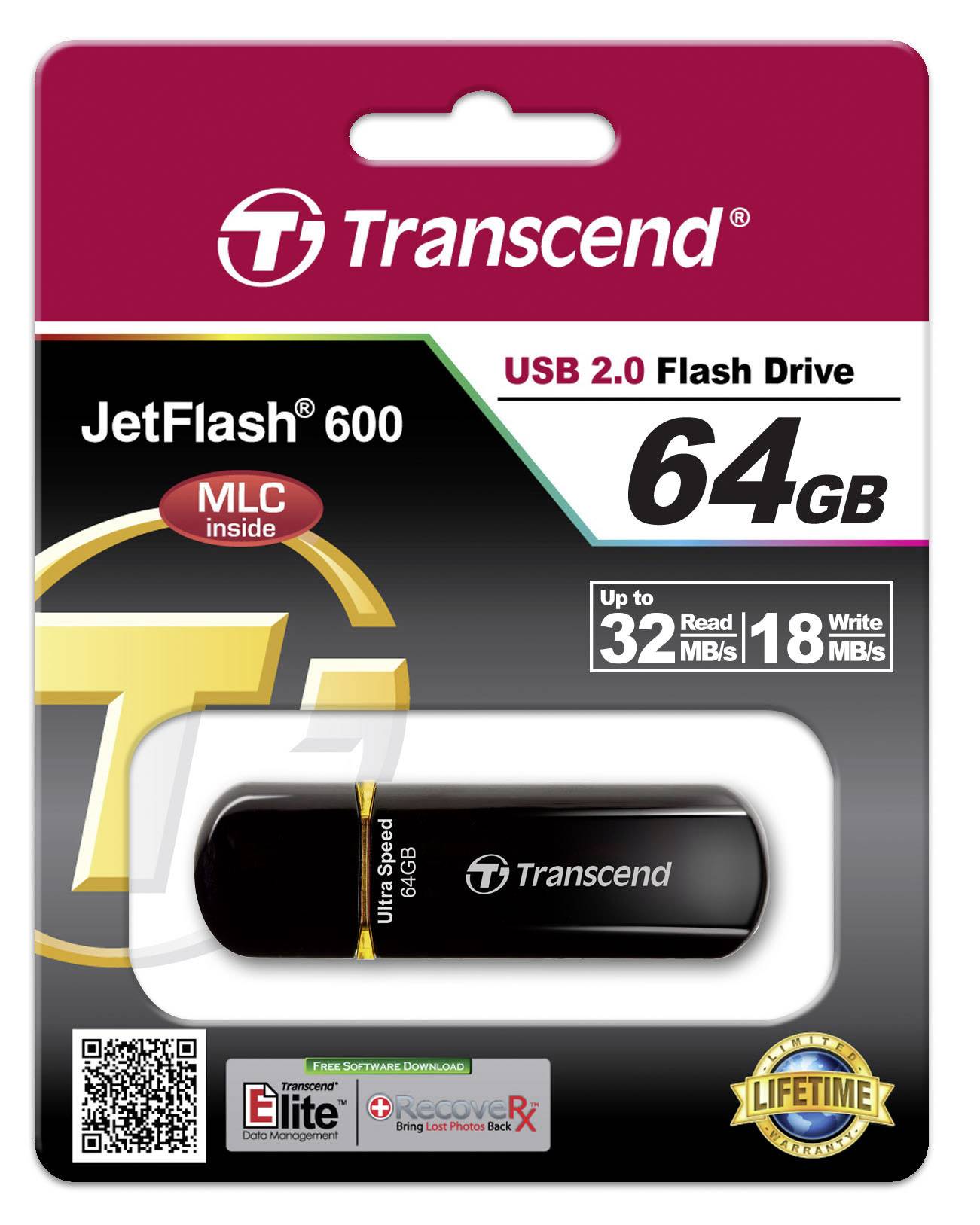 Transcend JetFlash® 600 USB-Stick 64 GB Schwarz TS64GJF600 USB 2.0