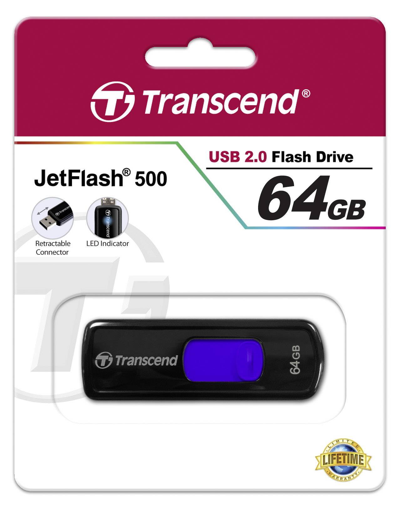 Transcend JetFlash® 500 USB-Stick 64 GB Schwarz TS64GJF500 USB 2.0