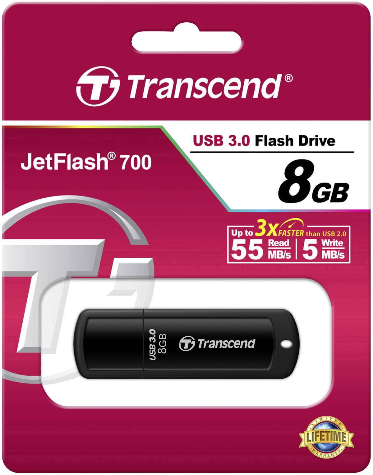 Transcend JetFlash® 700 USB-Stick 8 GB Schwarz TS8GJF700 USB-A (USB 3.2 Gen 1)