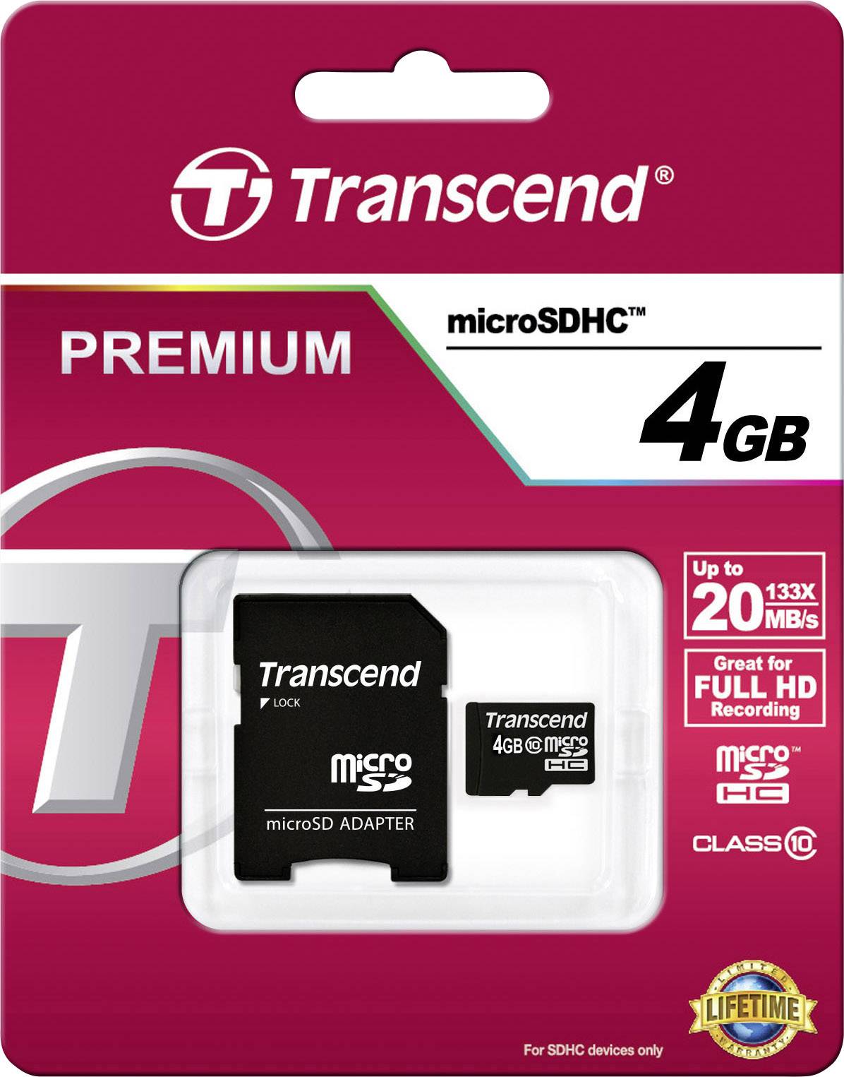 Transcend Premium microSDHC-Karte Industrial 4GB Class 10 inkl. SD-Adapter