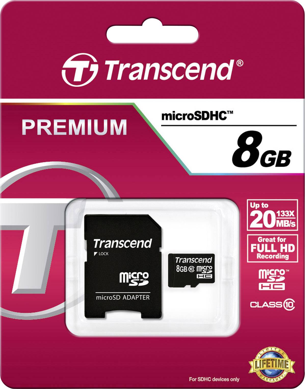 Transcend Premium microSDHC-Karte Industrial 8GB Class 10 inkl. SD-Adapter